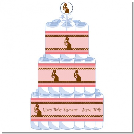 Mommy Silhouette It's a Girl - Personalized Baby Shower Diaper Cake 3 Tier