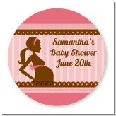 Mommy Silhouette It's a Girl - Round Personalized Baby Shower Sticker Labels