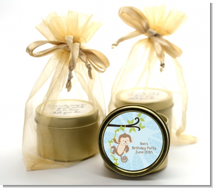 Monkey Boy - Birthday Party Gold Tin Candle Favors