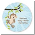 Monkey Boy - Round Personalized Baby Shower Sticker Labels thumbnail