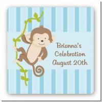 Monkey Boy - Square Personalized Baby Shower Sticker Labels