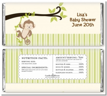 Monkey Neutral - Personalized Baby Shower Candy Bar Wrappers