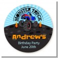 Monster Truck - Round Personalized Birthday Party Sticker Labels thumbnail