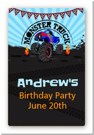 Monster Truck - Custom Large Rectangle Birthday Party Sticker/Labels