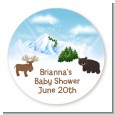Moose and Bear - Round Personalized Baby Shower Sticker Labels thumbnail
