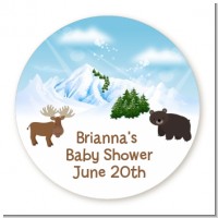 Moose and Bear - Round Personalized Baby Shower Sticker Labels
