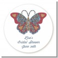 Mosaic Butterfly - Round Personalized Bridal Shower Sticker Labels thumbnail