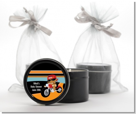 Motorcycle African American Baby Boy - Baby Shower Black Candle Tin Favors