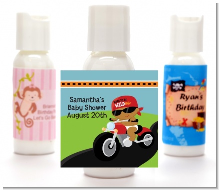 Motorcycle African American Baby Boy - Personalized Baby Shower Lotion Favors