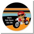 Motorcycle African American Baby Boy - Round Personalized Baby Shower Sticker Labels thumbnail