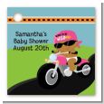 Motorcycle African American Baby Girl - Personalized Baby Shower Card Stock Favor Tags thumbnail