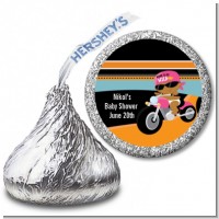 Motorcycle African American Baby Girl - Hershey Kiss Baby Shower Sticker Labels