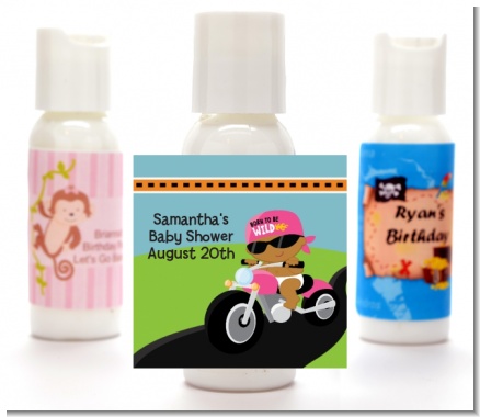 Motorcycle African American Baby Girl - Personalized Baby Shower Lotion Favors