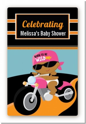 Motorcycle African American Baby Girl - Custom Large Rectangle Baby Shower Sticker/Labels