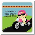 Motorcycle Baby Girl - Square Personalized Baby Shower Sticker Labels thumbnail