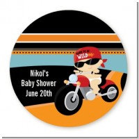 Motorcycle Baby - Round Personalized Baby Shower Sticker Labels