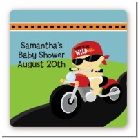 Motorcycle Baby - Square Personalized Baby Shower Sticker Labels