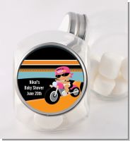 Motorcycle Hispanic Baby Girl - Personalized Baby Shower Candy Jar