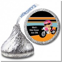 Motorcycle Hispanic Baby Girl - Hershey Kiss Baby Shower Sticker Labels