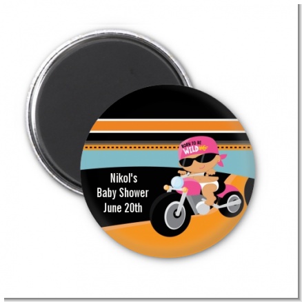 Motorcycle Hispanic Baby Girl - Personalized Baby Shower Magnet Favors