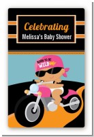 Motorcycle Hispanic Baby Girl - Custom Large Rectangle Baby Shower Sticker/Labels