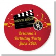 Movie Night - Round Personalized Birthday Party Sticker Labels thumbnail