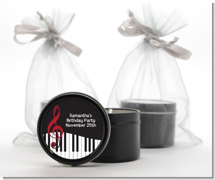 Musical Notes Black and White - Birthday Party Black Candle Tin Favors