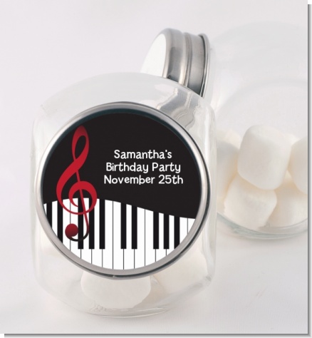 Musical Notes Black and White - Personalized Birthday Party Candy Jar