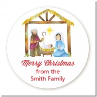 Nativity Watercolor - Round Personalized Christmas Sticker Labels