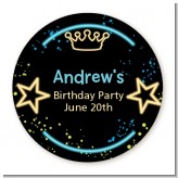 Neon Blue Glow In The Dark - Round Personalized Birthday Party Sticker Labels