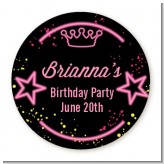 Neon Pink Glow In The Dark - Round Personalized Birthday Party Sticker Labels