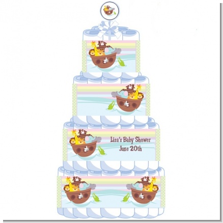 Noah's Ark - Personalized Baby Shower Diaper Cake 4 Tier