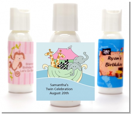 Noah's Ark Twins - Personalized Baby Shower Lotion Favors