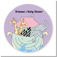 Noah's Ark Twins - Round Personalized Baby Shower Sticker Labels