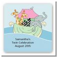Noah's Ark Twins - Square Personalized Baby Shower Sticker Labels thumbnail