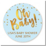 Oh Baby Shower Boy - Round Personalized Baby Shower Sticker Labels