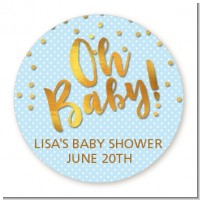 Oh Baby Shower Boy - Round Personalized Baby Shower Sticker Labels