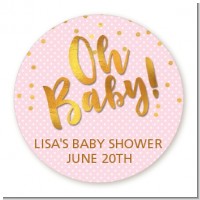 Oh Baby Shower Girl - Round Personalized Baby Shower Sticker Labels