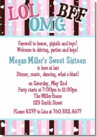 OMG LOL BFF Sweet 16 - Birthday Party Invitations