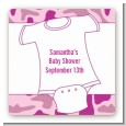Baby Outfit Pink Camo - Square Personalized Baby Shower Sticker Labels thumbnail