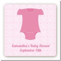 Baby Outfit Pink - Square Personalized Baby Shower Sticker Labels