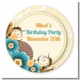Orange & Blue Floral - Round Personalized Birthday Party Sticker Labels thumbnail