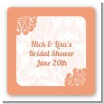 Orange Damask - Square Personalized Bridal Shower Sticker Labels thumbnail