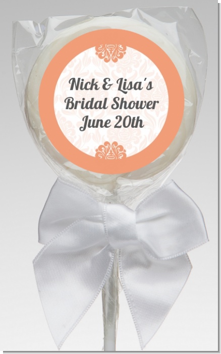 Orange Damask - Personalized Bridal Shower Lollipop Favors
