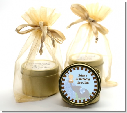 Our Little Boy Peanut's First - Birthday Party Gold Tin Candle Favors
