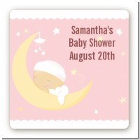 Over The Moon Girl - Square Personalized Baby Shower Sticker Labels