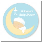Over The Moon Boy - Round Personalized Baby Shower Sticker Labels