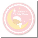 Over The Moon Girl - Round Personalized Baby Shower Sticker Labels