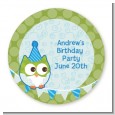 Owl Birthday Boy - Round Personalized Birthday Party Sticker Labels thumbnail
