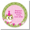 Owl Birthday Girl - Round Personalized Birthday Party Sticker Labels thumbnail